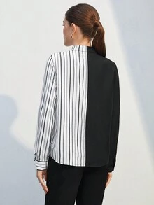 BizChic Striped Print Button Front Shirt - Multicolor - View 2