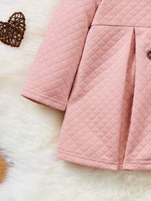 SHEIN Baby Girl Double Breasted Fold Pleated Coat & Hat - Pink - View 3