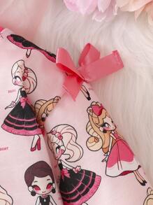 Baby Girl Cartoon Graphic Contrast Binding Jacket - Pink - View 3