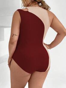 Celure Plus Two Tone Cut Out Tank Bodysuit - Multicolor - View 2