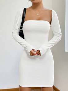 SHEIN EZwear Solid Tube Bodycon Dress & Bolero - White - View 6