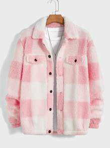 Manfinity VCAY 超大号男士 Buffalo 格子泰迪熊夹克（不含 T 恤） - 粉色 - 查看 1