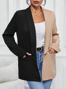 SHEIN LUNE Blazer hai tông màu có cổ mở phía trước - Nhiều màu - Xem 3