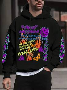 Manfinity EMRG Nam Plus Slogan & In Lửa Dây rút Hoodie - màu đen - Xem 1