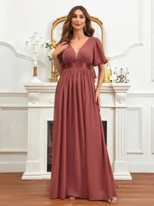 SHEIN Belle Plunging Neck Butterfly Sleeve Bridesmaid Dress