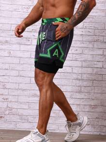 Manfinity Sport Corelite 男士字母圖案運動短褲（帶手機袋）