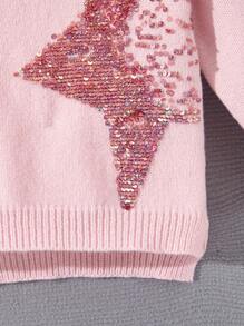 SHEIN Chica Joven Jersey con lentejuela en contraste con patrón de estrella bajo irregular - Rosa - Ver 6