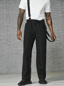 Manfinity Hypemode 男士寬鬆純色直筒工裝褲 - 黑色 - 查看 1