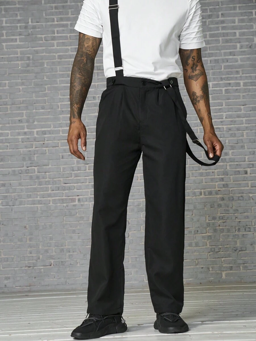 Manfinity Hypemode 男士寬鬆純色直筒工裝褲 - 黑色 - 查看 1