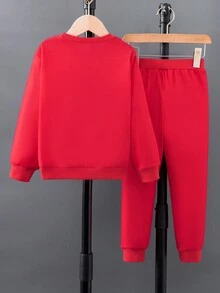 Young Boy Letter Graphic Sweatshirt & Sweatpants - Red - View 2