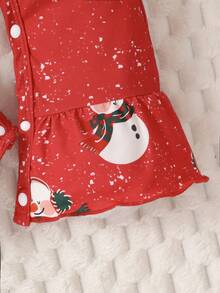 女嬰聖誕圖案荷葉邊喇叭袖連身褲和頭巾 - 彩色 - 查看 6