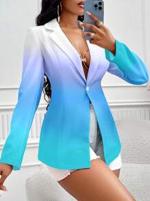SOLERSUN Ombre Lapel Neck Single Button Blazer - Blue - View 6
