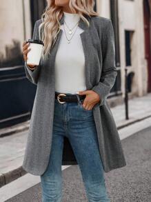 SHEIN LUNE 人字紋開襟大衣 - 灰色 - 查看 3