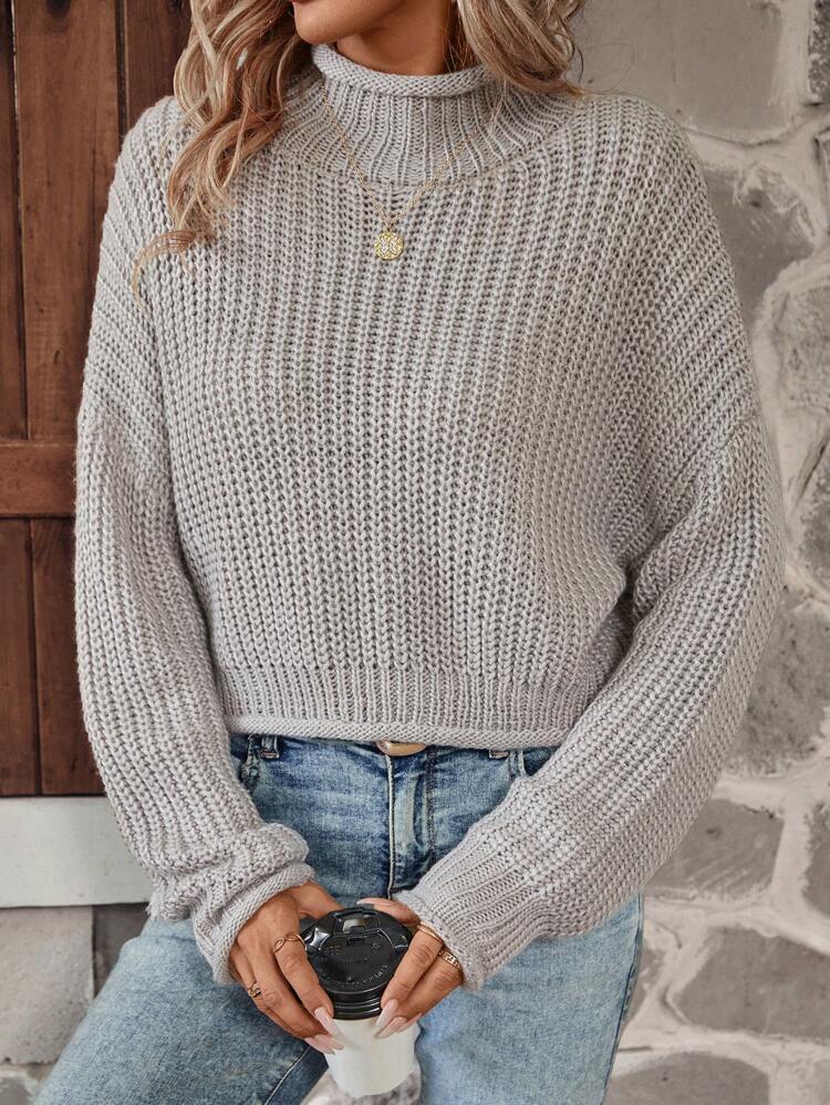 Mock Neck Drop Shoulder Sweater