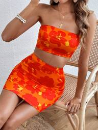 Soleia Floral Print Tube Top & Bodycon Skirt