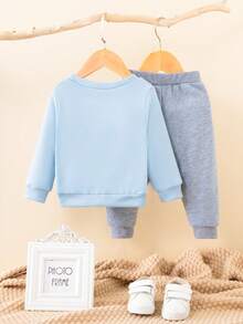 男嬰卡通圖案運動衫和運動褲 - 藍色 - 查看 2