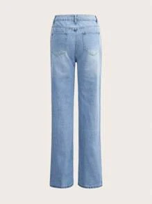 SHEIN Qutie Ripped Wide Leg Jeans - Light Wash - View 2