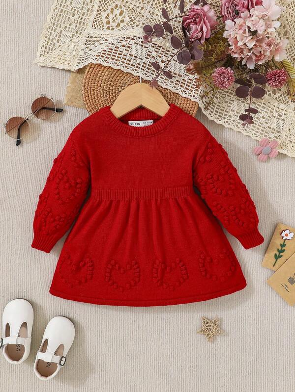 SHEIN Baby Girl Solid Sleeve Peplum Waist Sweater Dress SHEIN USA