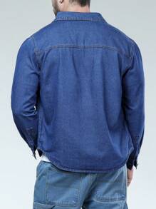 Manfinity Homme Men Plus Flap Pocket Denim Shirt - Medium Wash - View 2