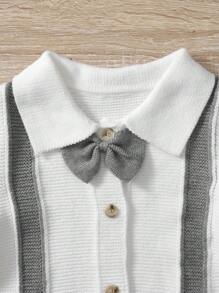 Baby Boy Two Tone Bow Front 2 In 1 Knit Jumpsuit - Multicolor - View 6