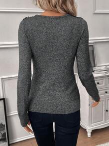 SHEIN Clasi Bảng điều khiển ren Guipure Áo len - màu đen - Xem 2