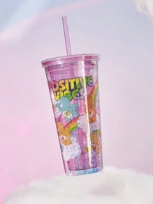 SHEIN X Care Bears 650ml Love Bear Semi-transparent Straw Cup - Multicolor - View 2