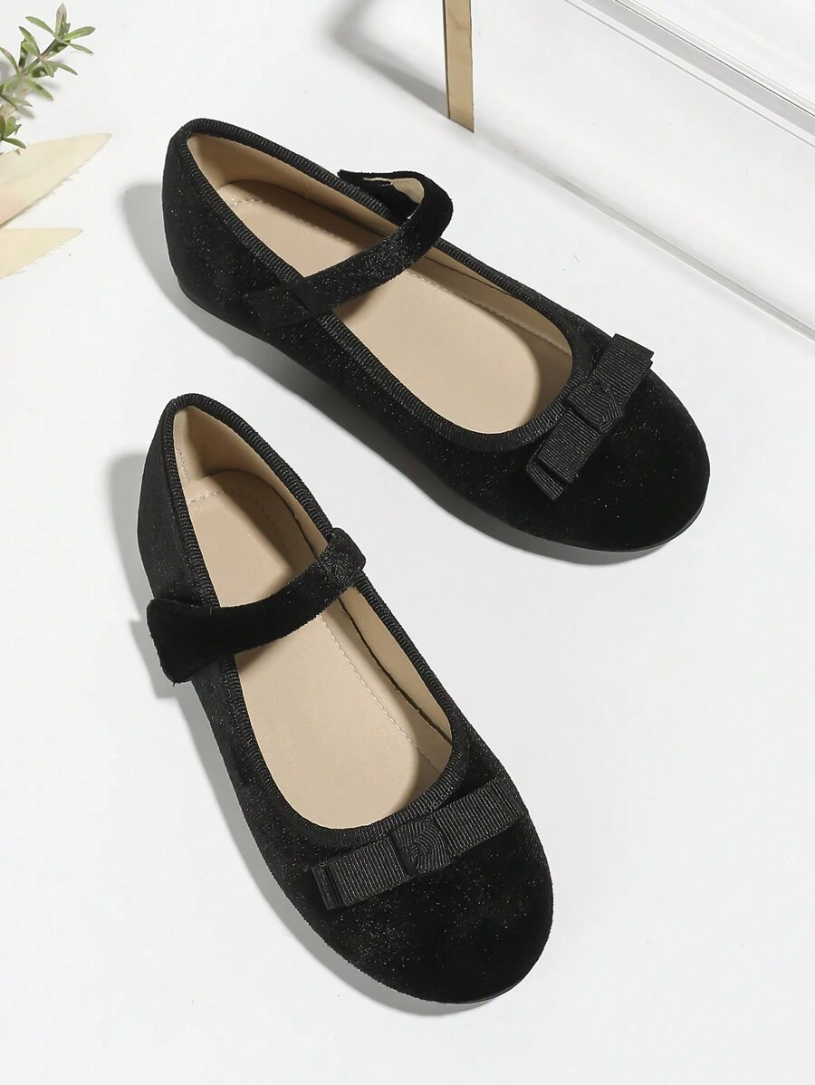 秋冬韓版女童百搭圓頭平底鞋黑色天鵝絨芭蕾舞鞋適合大童學生學校舞蹈表演