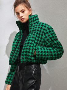 SHEIN Unity Áo khoác đệm có khóa kéo in họa tiết răng sói Quần áo mùa đông - màu xanh lá - Xem 2