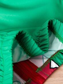 Young Boy Cartoon Graphic Hooded Jacket - Green - View 4