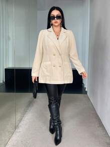 SHEIN Privé Plus Double Breasted Pocket Patched Blazer - Apricot - View 6