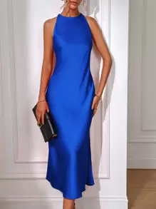 EMERY ROSE Đầm Maxi Tank Dress Satin Trơn Cho Nữ - Xanh đậm - Xem 4