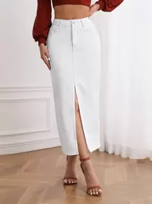 SHEIN Frenchy High Waist Split Thigh Denim Skirt