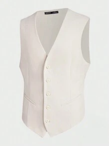 Manfinity VCAY Men Solid Blazer & Tie Waist Pants - Beige - View 9