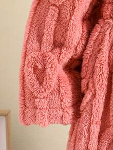 SHEIN Tween Girl 1pc Solid Hooded Teddy Coat - Pink - View 6