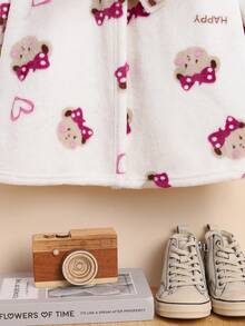 SHEIN Tween Girl Letter & Cartoon Graphic Hooded Belted Sleep Robe - Multicolor - View 6