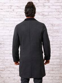 Manfinity Homme Men Lapel Neck Double Breasted Overcoat - Dark Grey - View 2