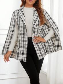 SHEIN Privé 格子印花斗篷袖西裝外套 - 白色 - 查看 6