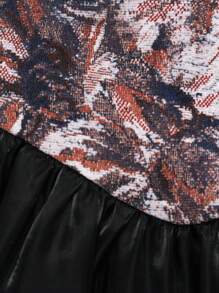 SHEIN Tween Girl Floral Print Square Neck Flounce Sleeve Organza Overlay Dress - Black - View 4