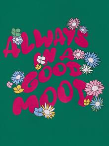 SHEIN 女童花卉和標語圖案連帽衫和運動褲 - 綠色 - 查看 6