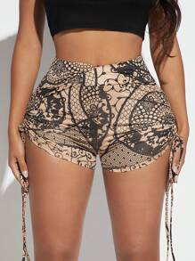 SHEIN SXY 補丁貼印花側抽繩騎行褲 - 彩色 - 查看 1