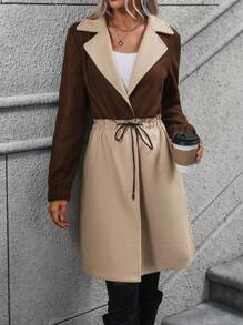 SHEIN Clasi 雙色西裝領翻蓋細節粗花呢花呢外套 - 咖啡棕 - 查看 6