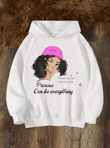 Teen Girl Slogan & Figure Graphic Sweatshirt - White - View 1