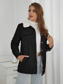 Eilly Bazar Borg Collar Flap Detail Coat - Black - View 3