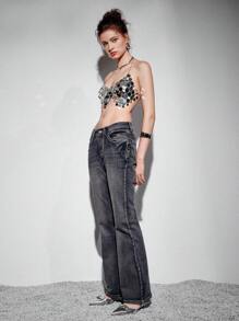 SHEIN Allurite Sequin Decor Halter Top