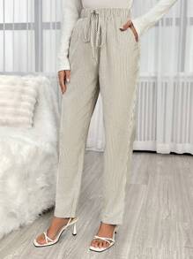 Chiquease Tie Waist Slant Pocket Carrot Pants - Khaki - View 5
