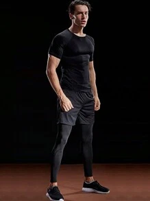 Gym Rark 男友风男士两件套纯色运动T恤健身上衣基础款T恤，跑步，运动服，全息，纯色运动上衣健身房紧身衣透气压缩衣男士 - 彩色 - 查看 4