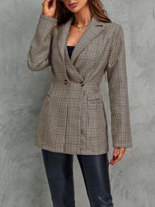 SHEIN LUNE 格紋印花西裝領西裝外套