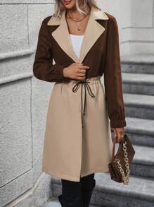 SHEIN Clasi 雙色西裝領翻蓋細節粗花呢花呢外套 - 咖啡棕 - 查看 7