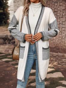 SHEIN LUNE Áo khoác cardigan trễ vai phối màu - Nhiều màu - Xem 6