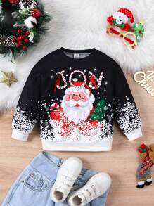 SHEIN Young Girl Christmas Print Drop Shoulder Sweatshirt - Multicolor - View 1